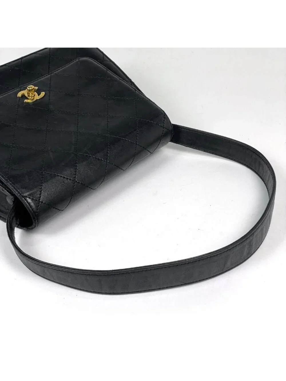 Chanel Shoulder Bag Quilted CC Logo Leather Black